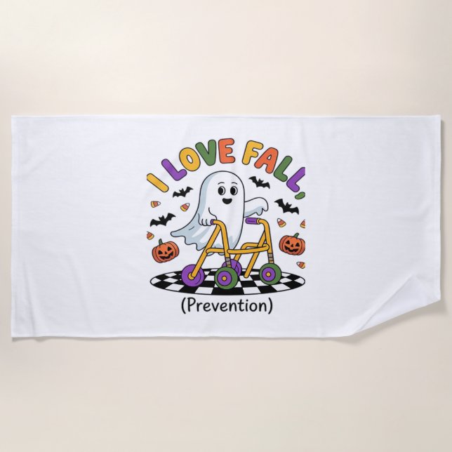 Cute I Love Fall Prevention Physical Therapy Ghost Beach Towel (Front)