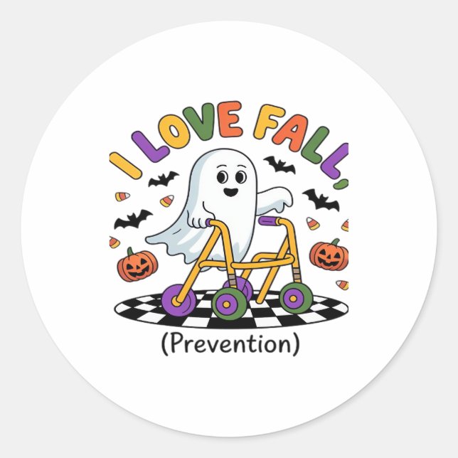 Cute I Love Fall Prevention Physical Therapy Ghost Classic Round Sticker (Front)