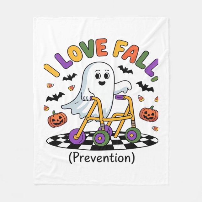 Cute I Love Fall Prevention Physical Therapy Ghost Fleece Blanket (Front)