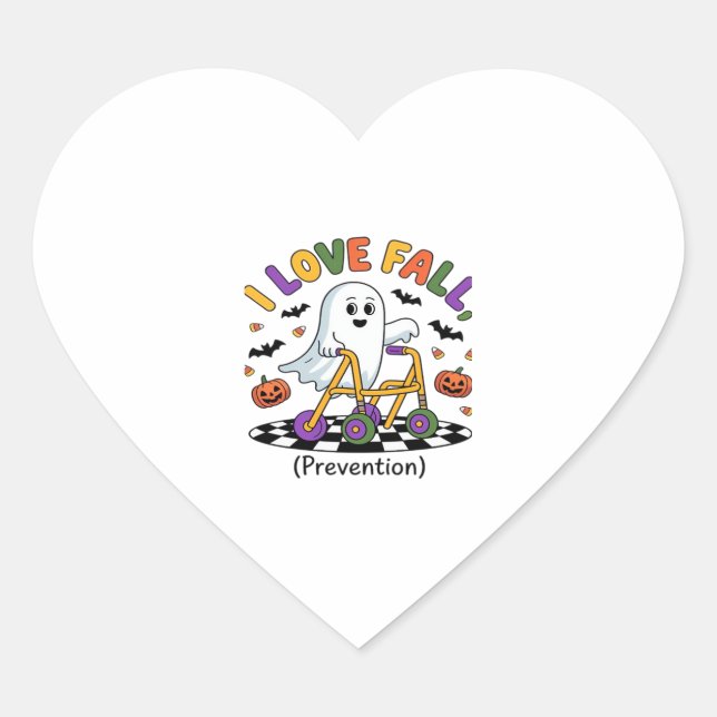 Cute I Love Fall Prevention Physical Therapy Ghost Heart Sticker (Front)