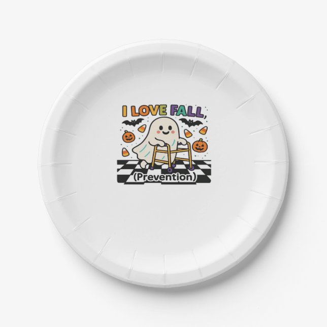 Cute I Love Fall Prevention Physical Therapy Ghost Paper Plate (Front)