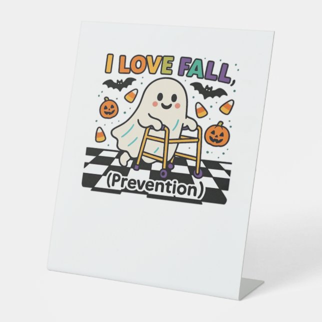 Cute I Love Fall Prevention Physical Therapy Ghost Pedestal Sign (Front)