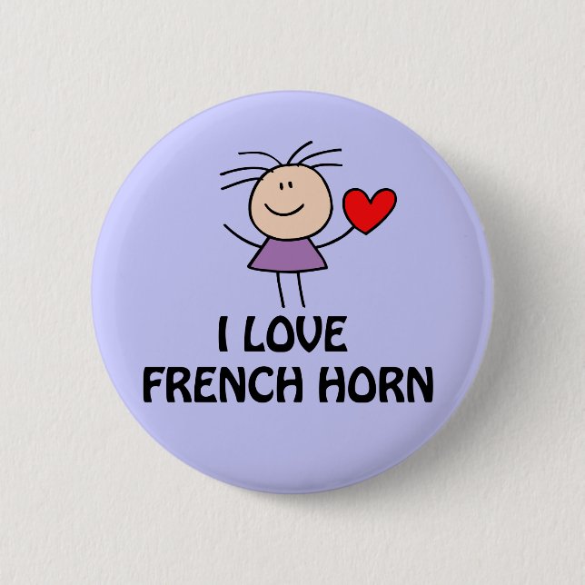Cute I Love French Horn Button (Front)