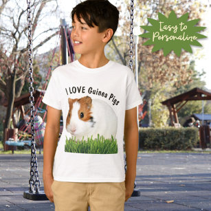 Cute I LOVE Guinea Pigs Brown White Custom Text  T-Shirt