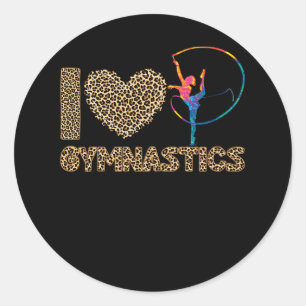 Cute I Love Gymnastics Leopard Print  Acrobat Beam Classic Round Sticker