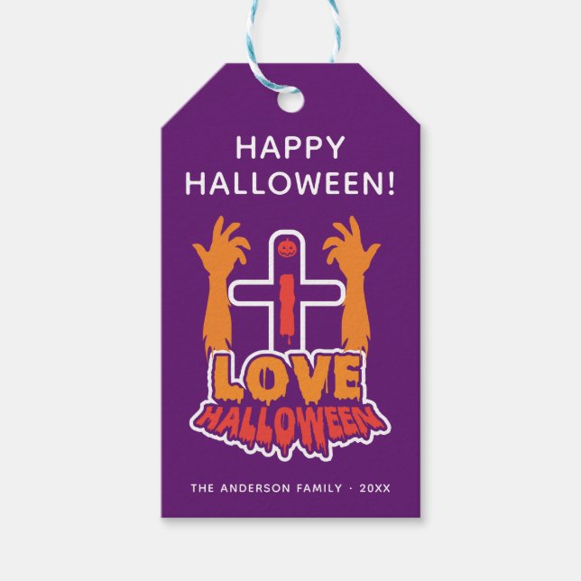 Cute I Love Halloween Party Gift Tag (Front)