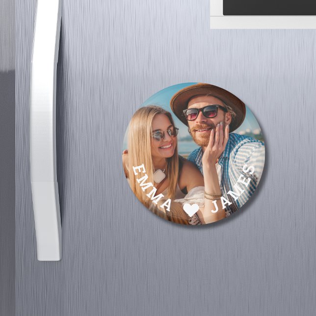Cute I Love Heart Photo Couples Personalised Name Magnet (Creator Uploaded)
