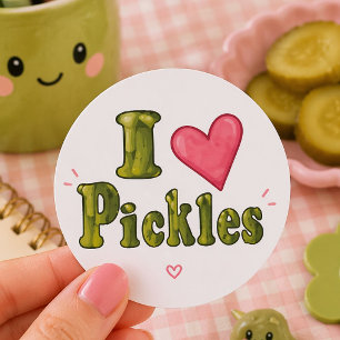 Cute I Love Heart Pickles Classic Round Sticker