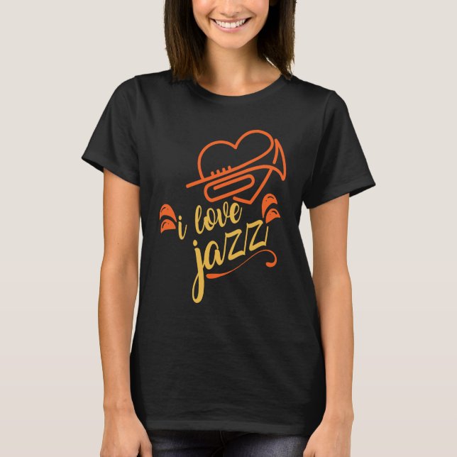 Cute I Love Jazz Heart Trumpet Jazz Music T-Shirt (Front)