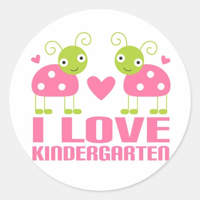 Cute I Love Kindergarten Ladybug Gift Classic Round Sticker (Front)