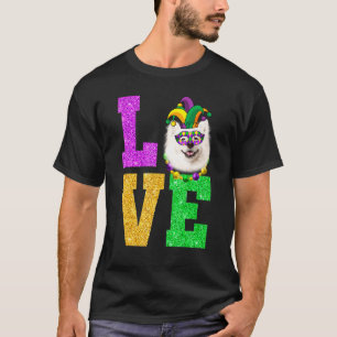 Cute I Love Mardi Gras American Eskimo Dog Puppy T-Shirt
