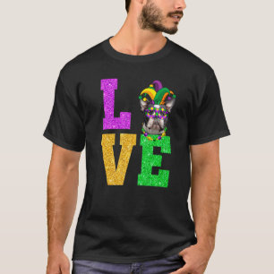 Cute I Love Mardi Gras Boston Terrier Dog Puppy T-Shirt