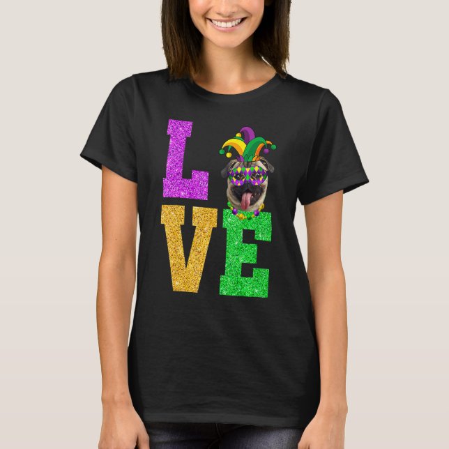 Cute I Love Mardi Gras Pug Dog Puppy Lover Premium T-Shirt (Front)