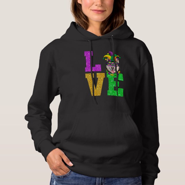 Cute I Love Mardi Gras Siberian Husky Dog Puppy Hoodie (Front)