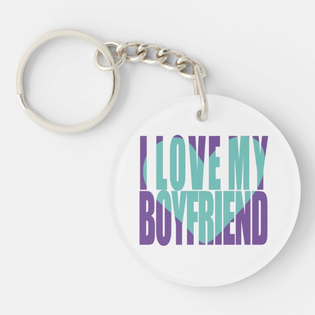Cute I Love My Boyfriend Heart Photo Personalised Key Ring (Front)