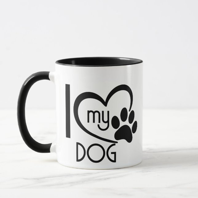 Cute "I Love My Dog" Mug, Custom Paw Heart Pet Dog Mug (Left)