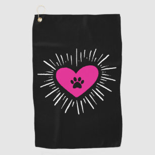Cute I Love My Dog Puppy Cat Paw Heart Golf Towel