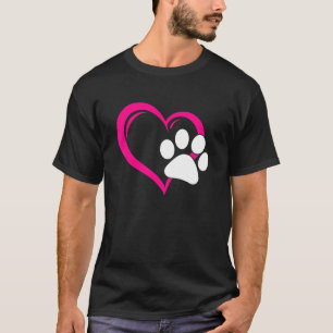 Cute I Love My Dog Puppy Cat Paw Heart T-Shirt