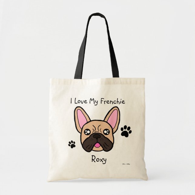 Cute I Love My Frenchie Personalised Kawaii dog Tote Bag (Front)