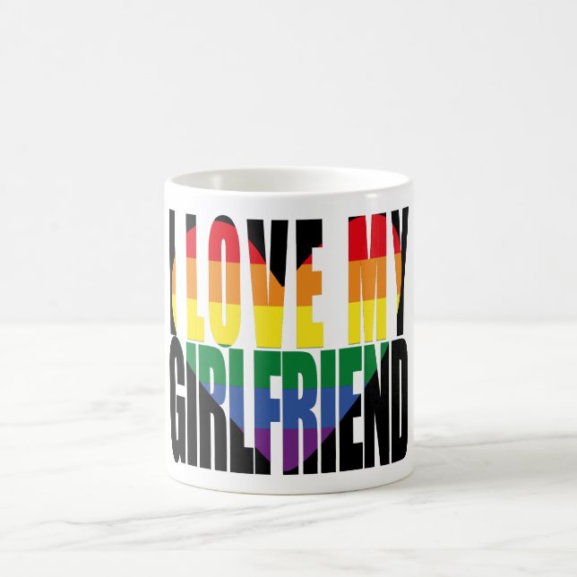 Cute I Love My Girlfriend Rainbow Heart Coffee Mug (Center)