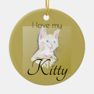 Cute I Love My Kitty Photo Ceramic Tree Decoration