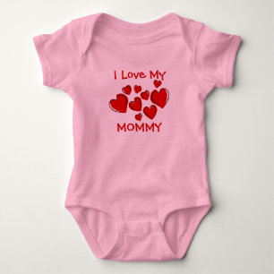 Cute I Love My Mummy Daddy Red Hearts New Mother Baby Bodysuit