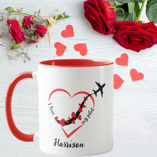 Cute I love My Pilot, Aeroplane & Heart,Valentine' Mug