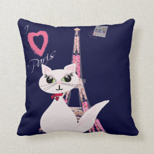 Cute I Love Paris cat Cushion