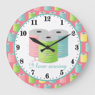 cute I love sewing room decor Large Clock