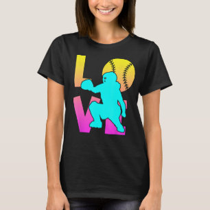 Cute I Love Softball Catcher Funny Youth Girl Wome T-Shirt