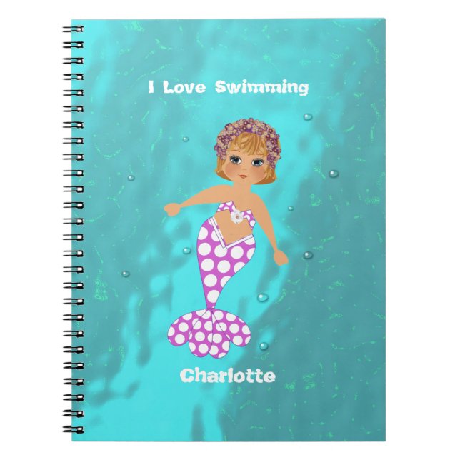 Cute I Love Swimming Mermaid Notebook (Front)