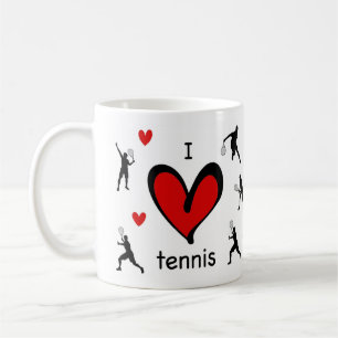 Cute I Love Tennis Patterned Coffee Mug
