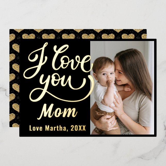 Cute I love u Mum Mother's Day Photo  Foil Holiday Card (Front/Back)
