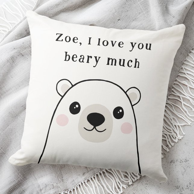 Cute I love you beary much polar bear custom name Cushion (Cute I love you beary much polar bear custom name Throw Pillow)