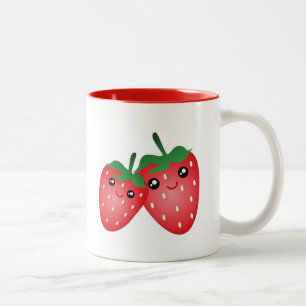 Cute I Love You Berry Much Kawaii Strawberry Fruit Two-Tone Coffee Mug