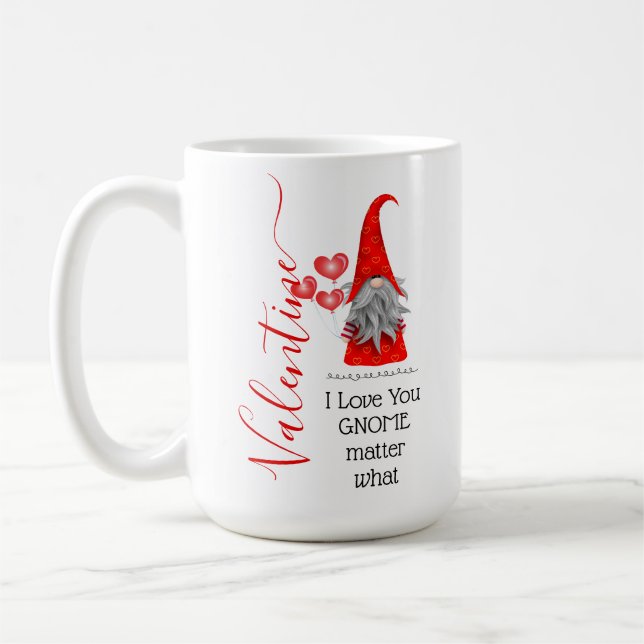 Cute I Love You Gnome Matter What Valentines Day Coffee Mug (Left)