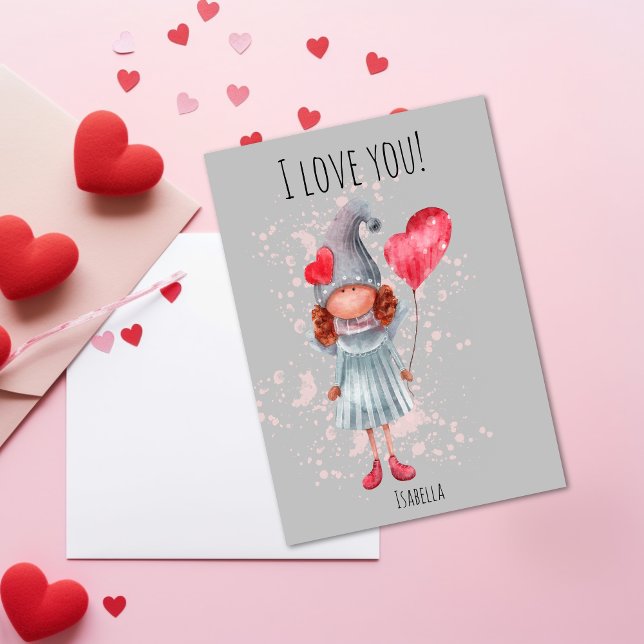 Cute I Love You Lady Gnome Pun Valentine Holiday Card (Creator Uploaded)