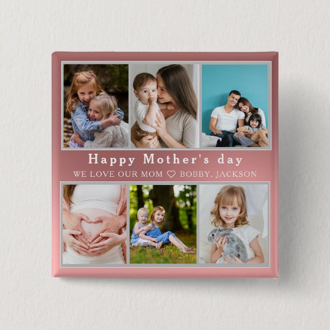 Cute I LOVE YOU MOM Happy Mother Day Photo Collage 15 Cm Square Badge (Front)
