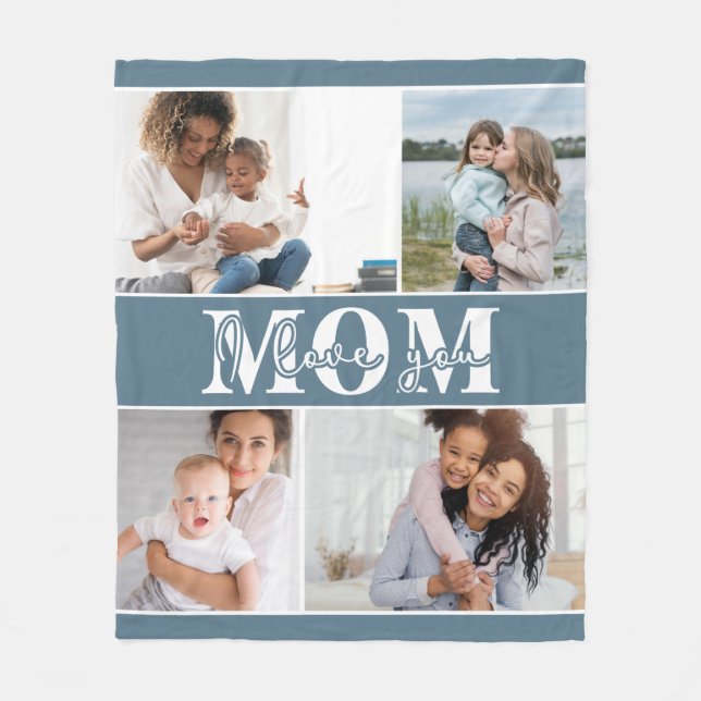 Cute I LOVE YOU MOM Mother's Day Photo Fleece Blanket (Front)