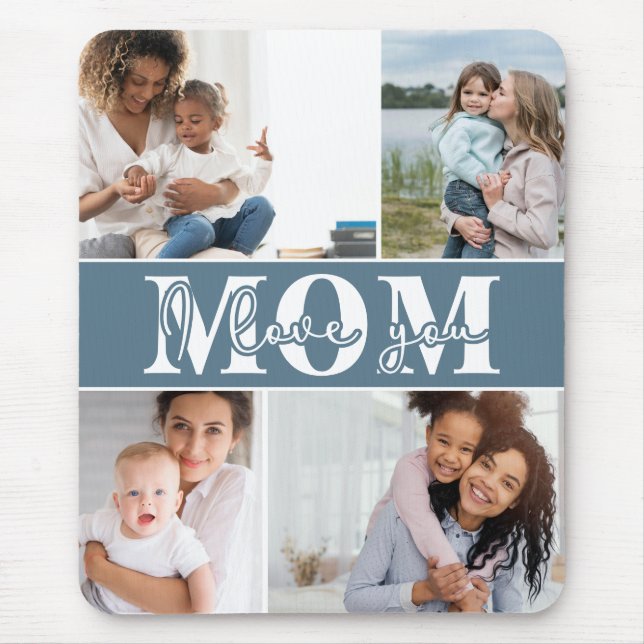 Cute I LOVE YOU MOM Mother's Day Photo Mouse Mat (Front)