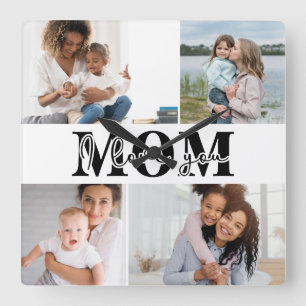 Cute I LOVE YOU MOM Mother's Day Photo Square Wall Clock
