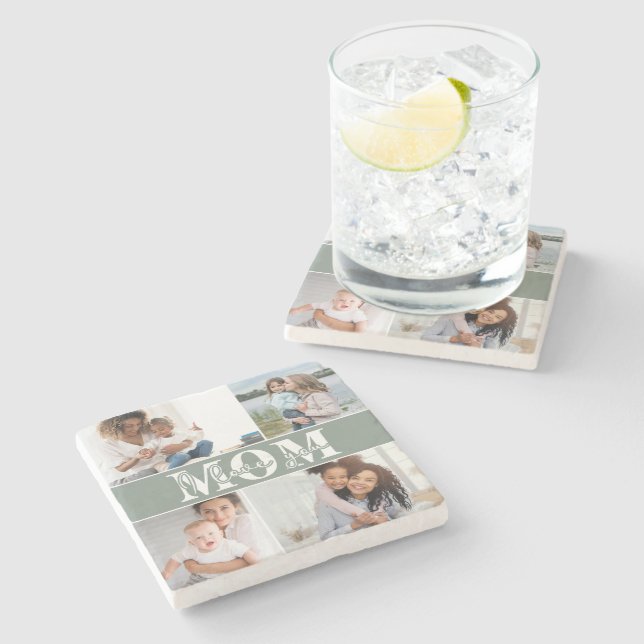 Cute I LOVE YOU MOM Mother's Day Photo Stone Coaster (Side)
