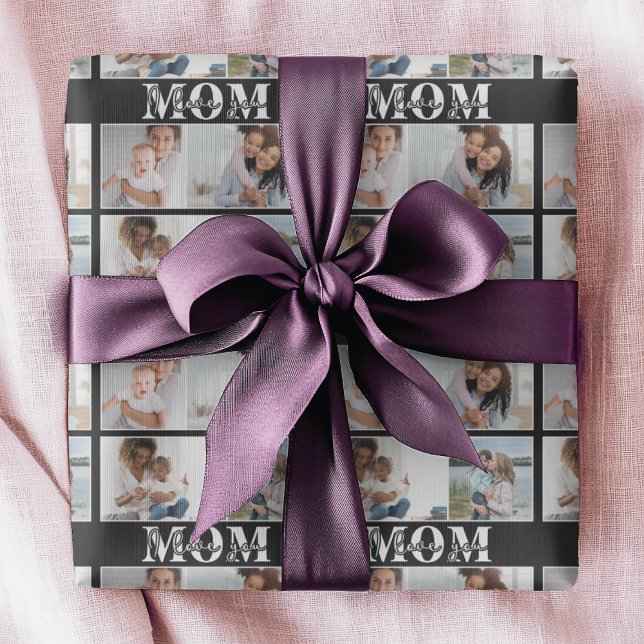 Cute I LOVE YOU MOM Mother's Day Photo Wrapping Paper (Creator Uploaded)