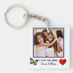 Cute I Love You Mum Personalised Photo and Name Key Ring