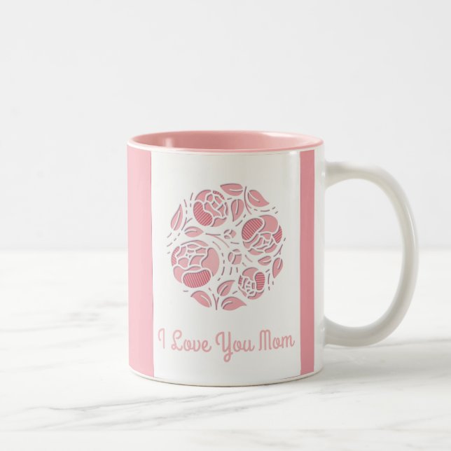Cute I Love You Mum Pink White Mother's Day Two-Tone Coffee Mug (Right)