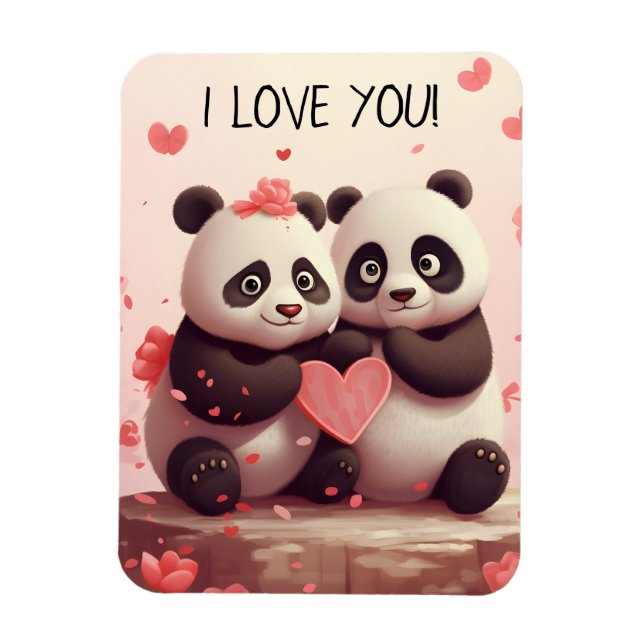 Cute I Love You Panda Valentine Magnet (Vertical)