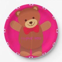 Cute I Love You Paper Plates 9"