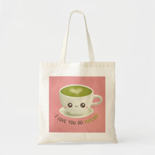 Cute I Love You So Matcha Pun Tote Bag