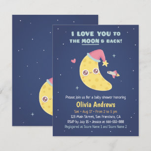 Cute I Love You to the Moon & Back Baby Shower Invitation