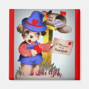 Cute I Love You Vintage Valentine's Day Puppy Dog Magnet